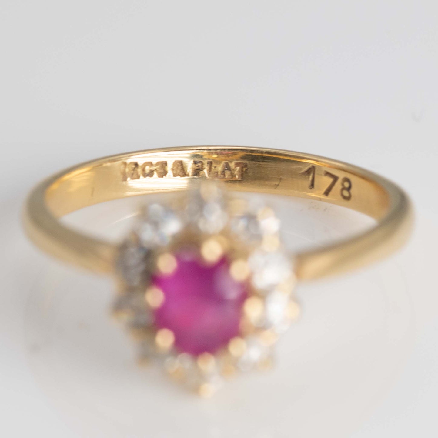 Art Deco 18ct Yellow Gold Pink Sapphire  Diamond Cluster Ring - Friar House