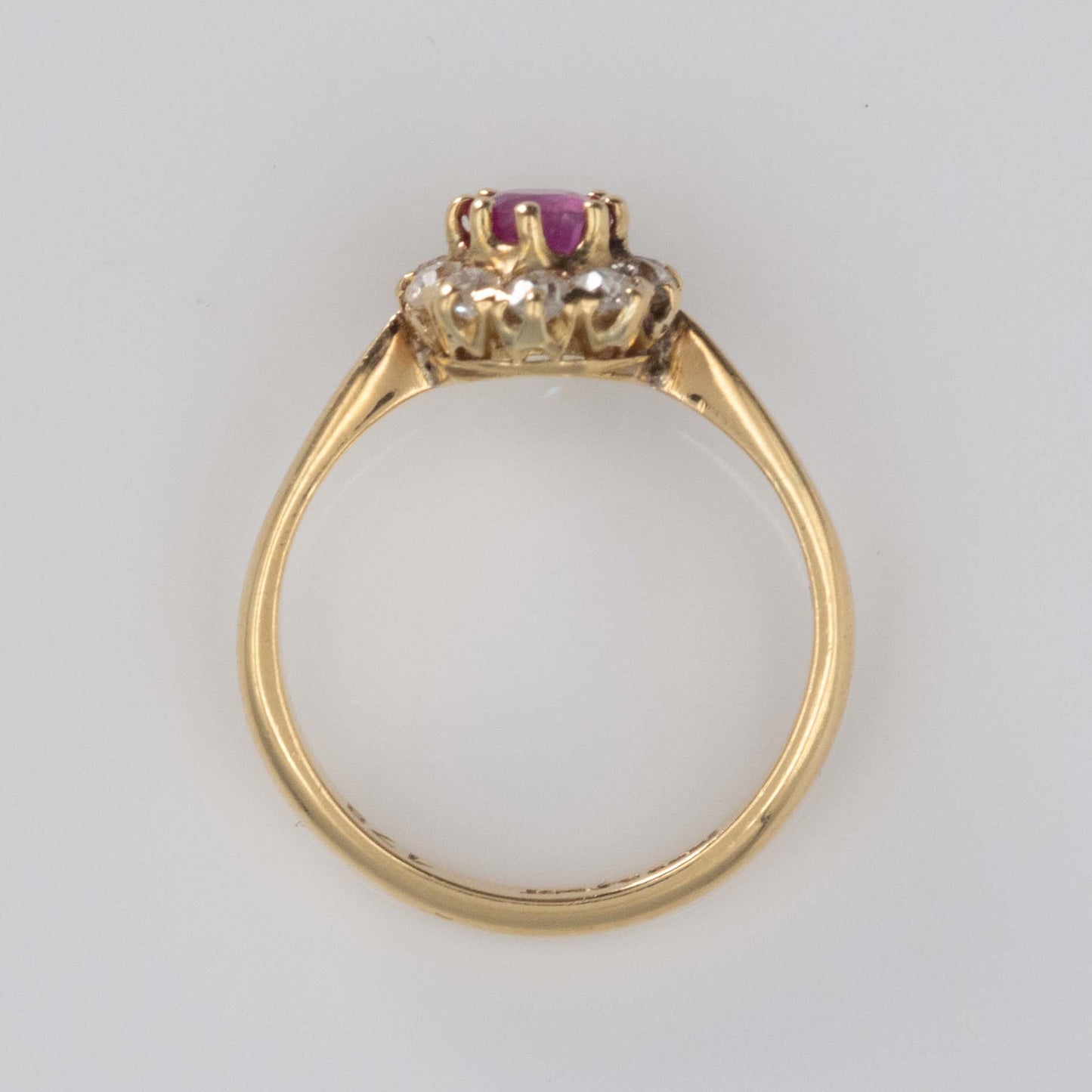 Art Deco 18ct Yellow Gold Pink Sapphire Diamond Cluster Ring - Friar House