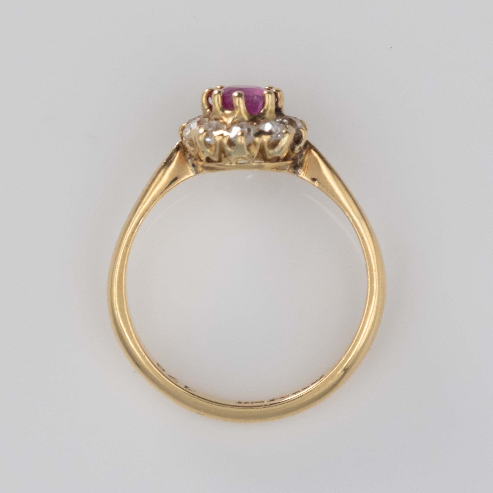 Art Deco 18ct Yellow Gold Pink Sapphire Diamond Cluster Ring - Friar House