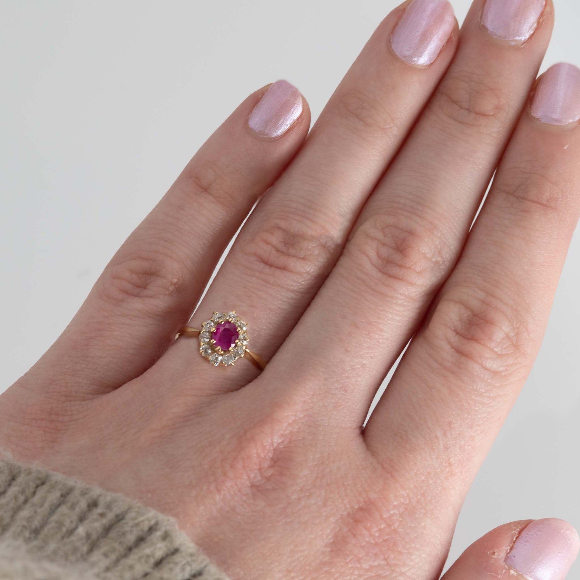 Art Deco 18ct Yellow Gold Pink Sapphire Diamond Cluster Ring - Friar House