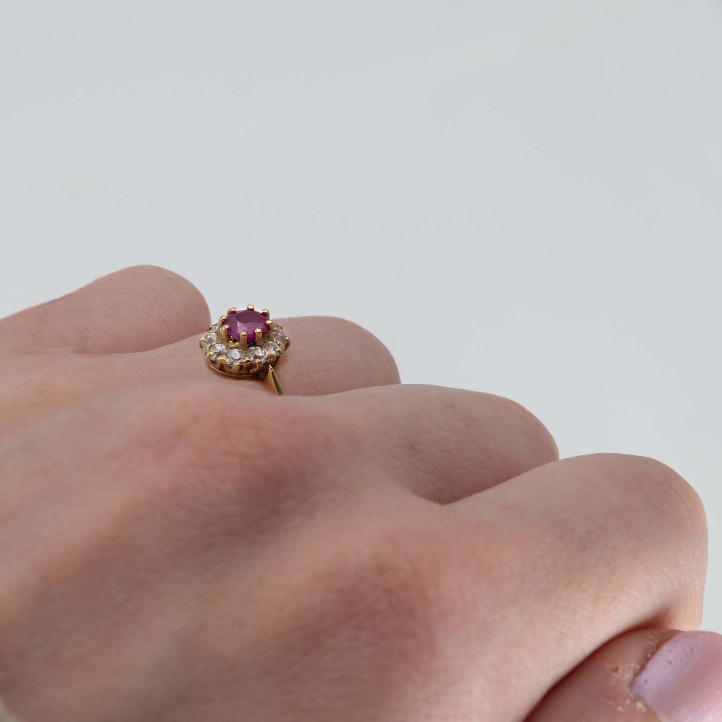 Art Deco 18ct Yellow Gold Pink Sapphire Diamond Cluster Ring - Friar House