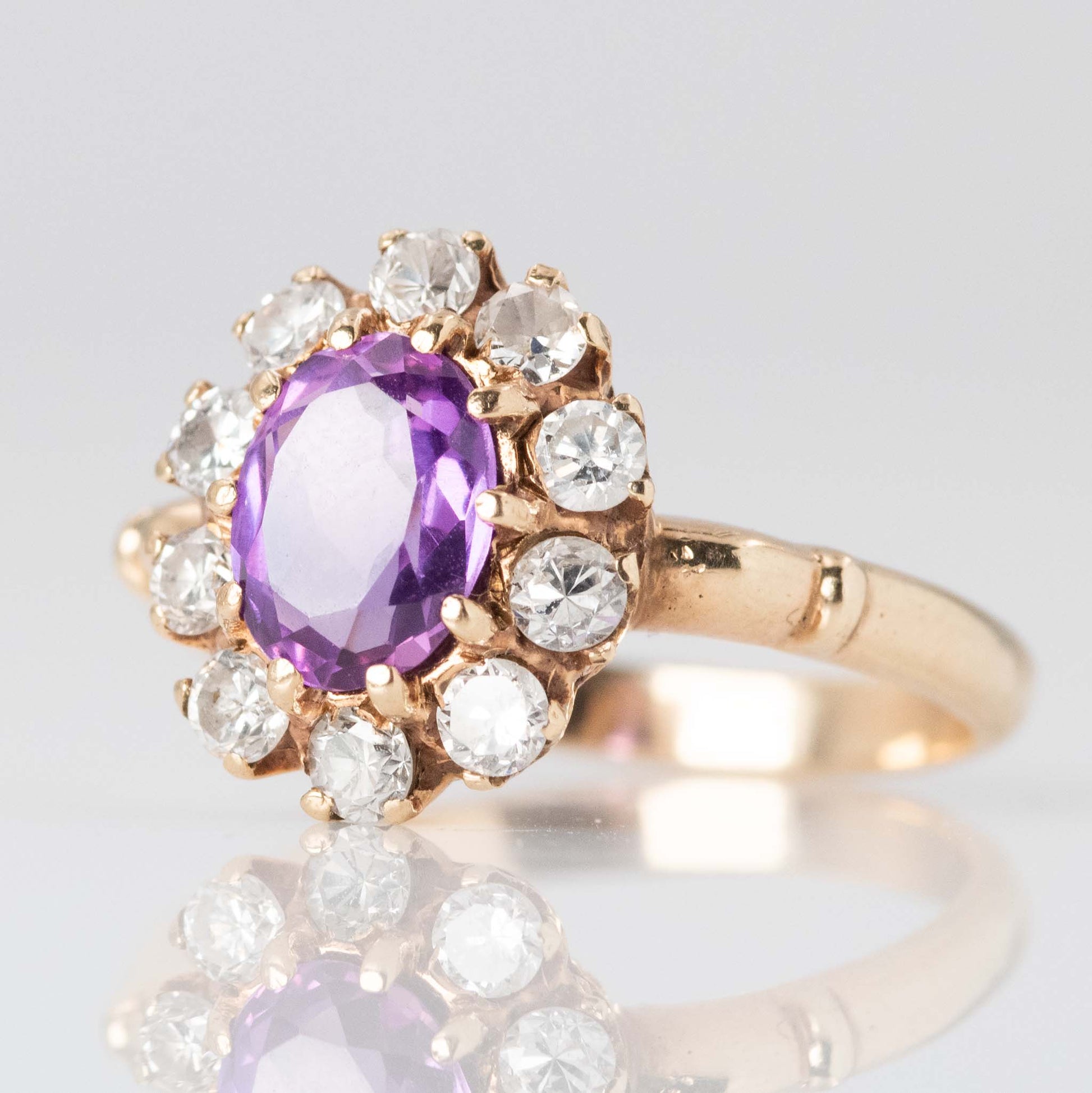 Art Deco 18ct Yellow Gold Pink Sapphire and Diamond Cluster Ring - Friar House