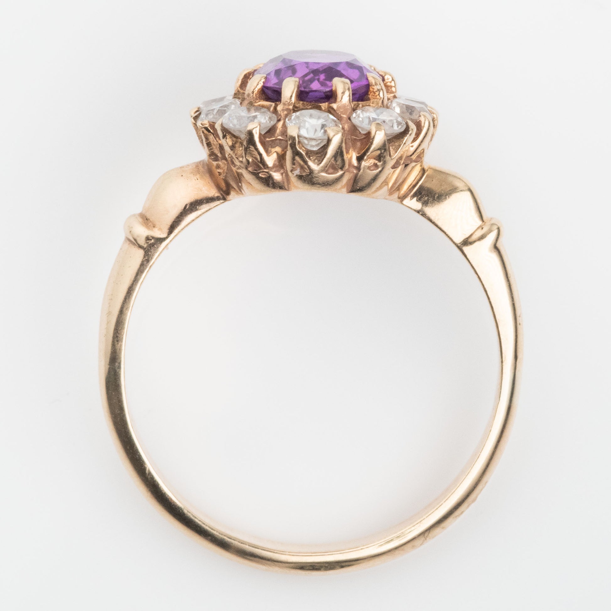 Art Deco 18ct Yellow Gold Pink Sapphire and Diamond Cluster Ring - Friar House