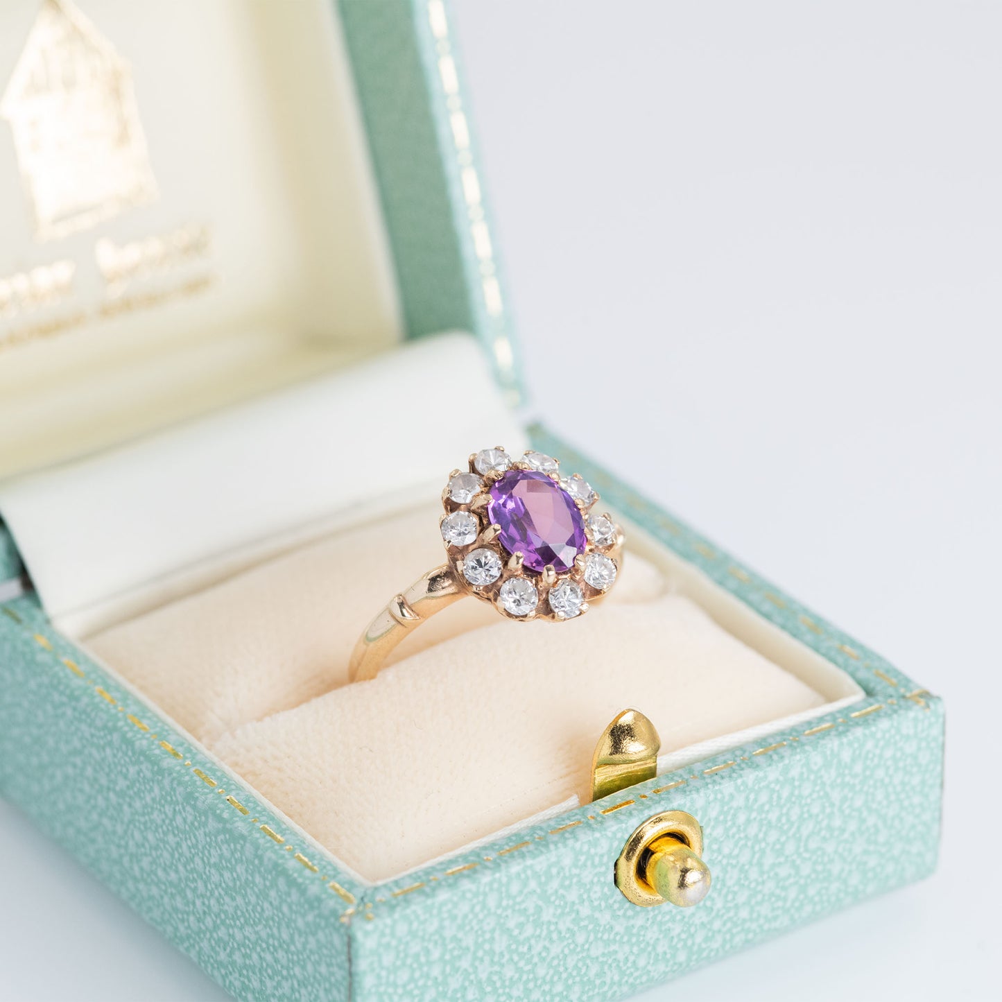 Art Deco 18ct Yellow Gold Pink Sapphire and Diamond Cluster Ring - Friar House