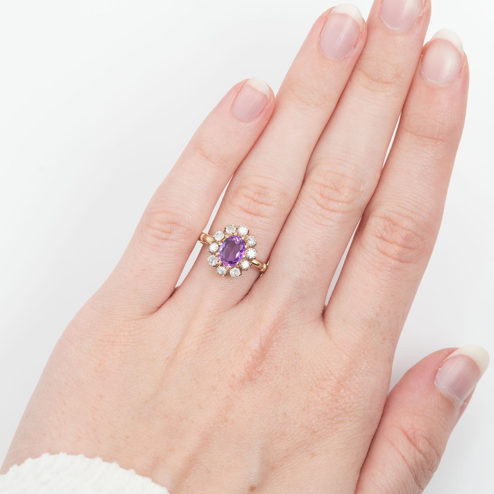 Art Deco 18ct Yellow Gold Pink Sapphire and Diamond Cluster Ring - Friar House