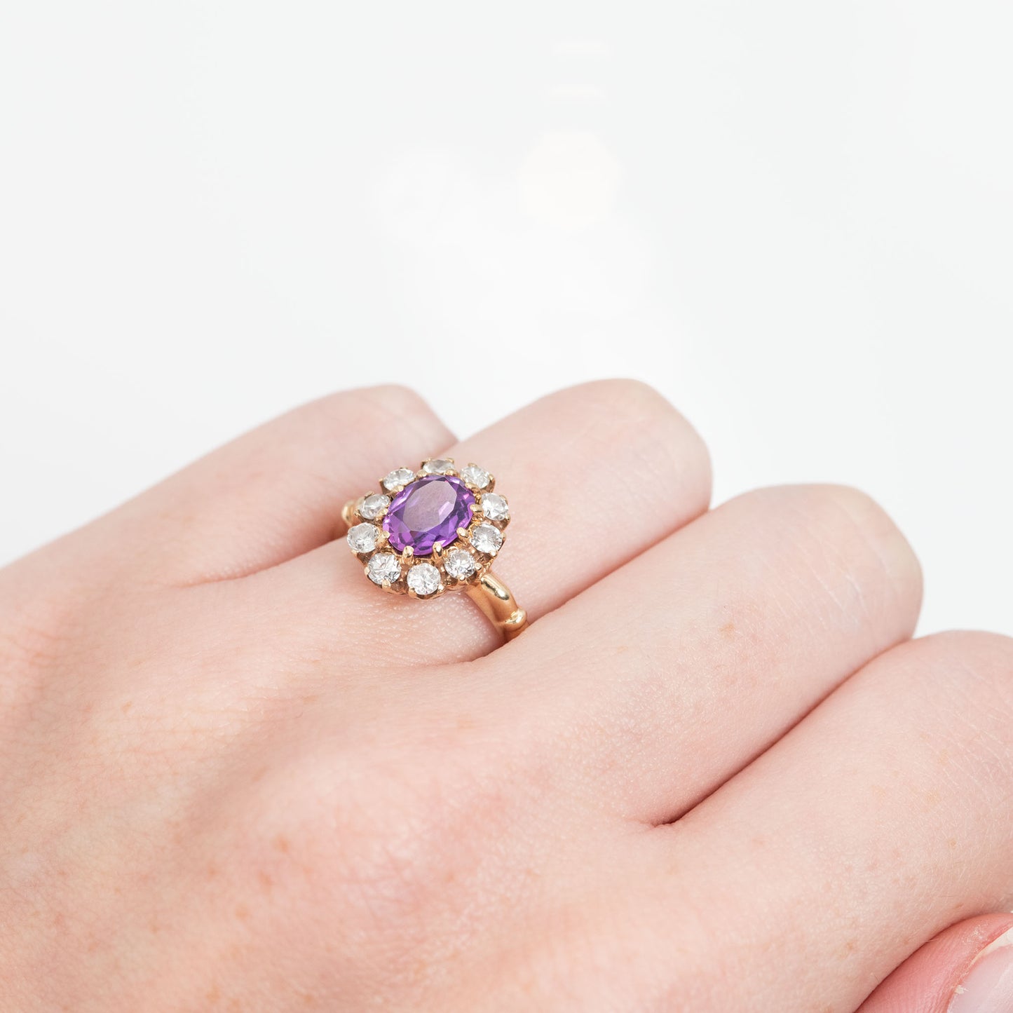 Art Deco 18ct Yellow Gold Pink Sapphire and Diamond Cluster Ring - Friar House