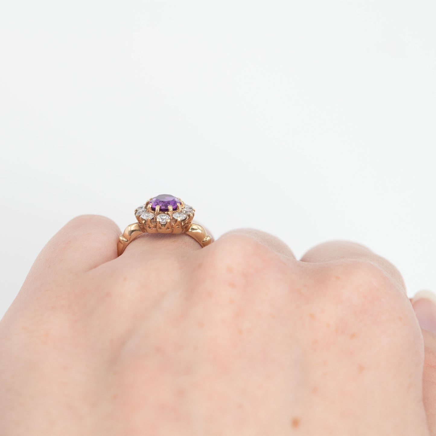 Art Deco 18ct Yellow Gold Pink Sapphire and Diamond Cluster Ring - Friar House