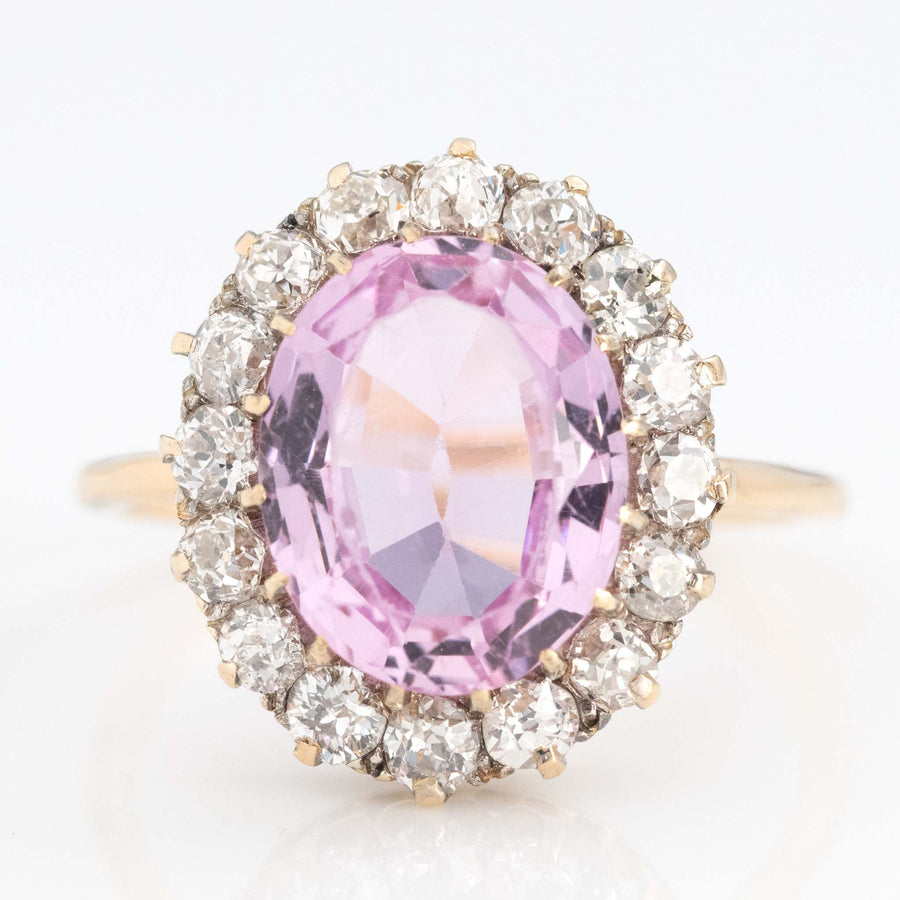 Art Deco 18ct Yellow Gold Pink Topaz Cluster Ring - Friar House