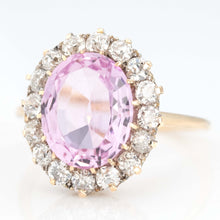 Art Deco 18ct Yellow Gold Pink Topaz Cluster Ring - Friar House
