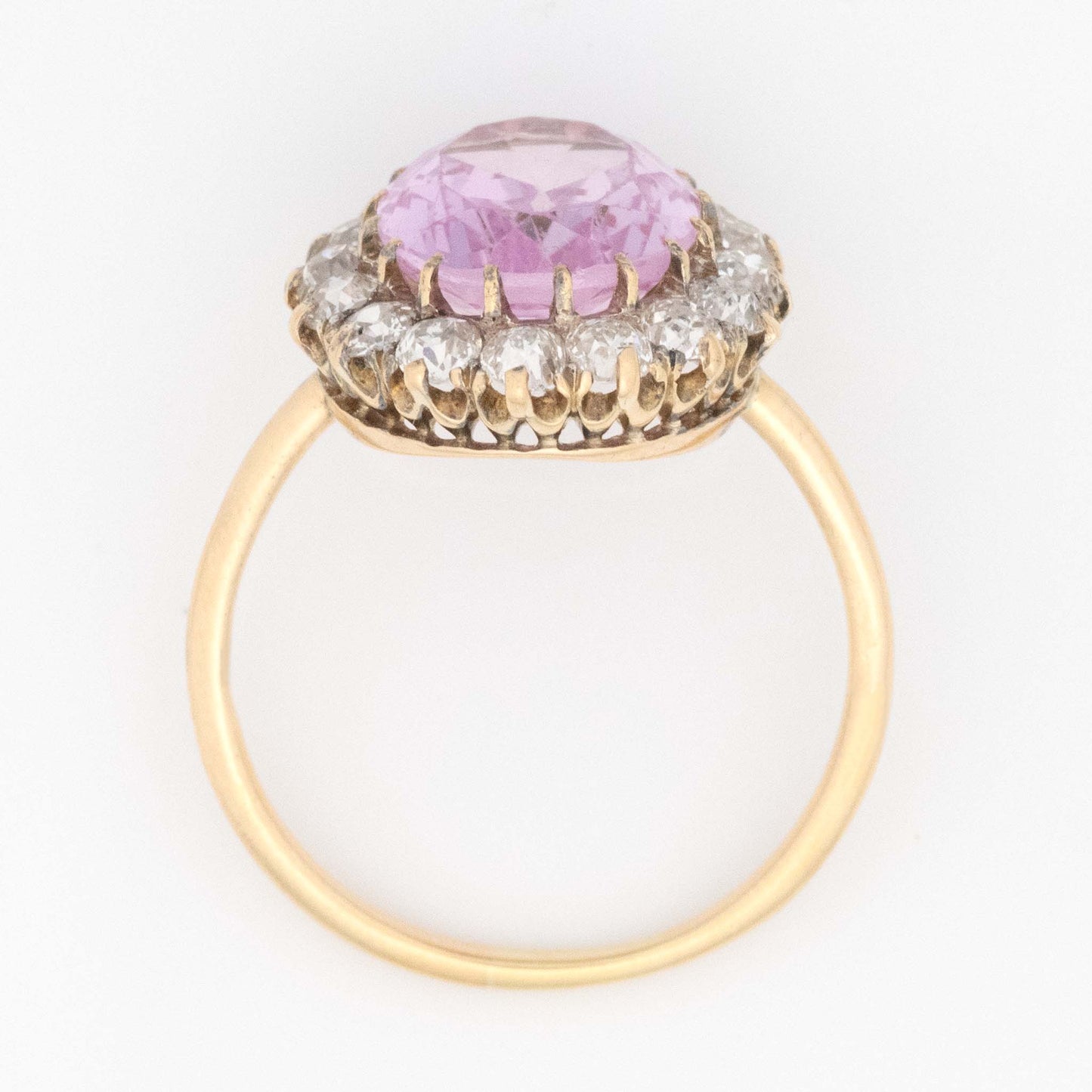 Art Deco 18ct Yellow Gold Pink Topaz and Diamond Cluster Ring - Friar House