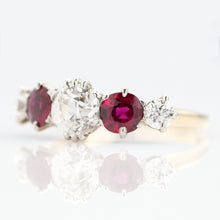 Art Deco 18ct Yellow Gold Ruby and Diamond Five Stone Ring - Friar House