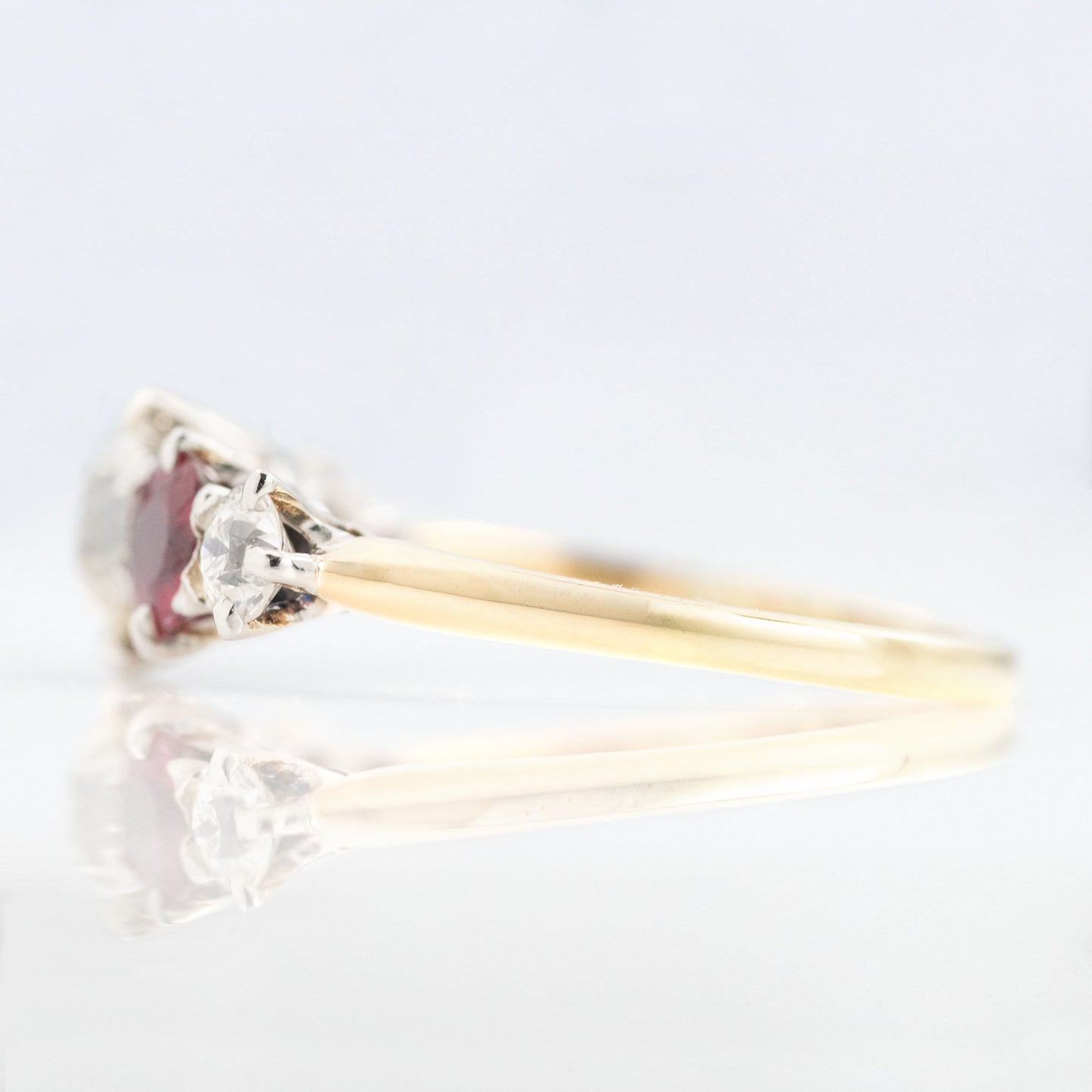 Art Deco 18ct Yellow Gold Ruby and Diamond Five Stone Ring - Friar House