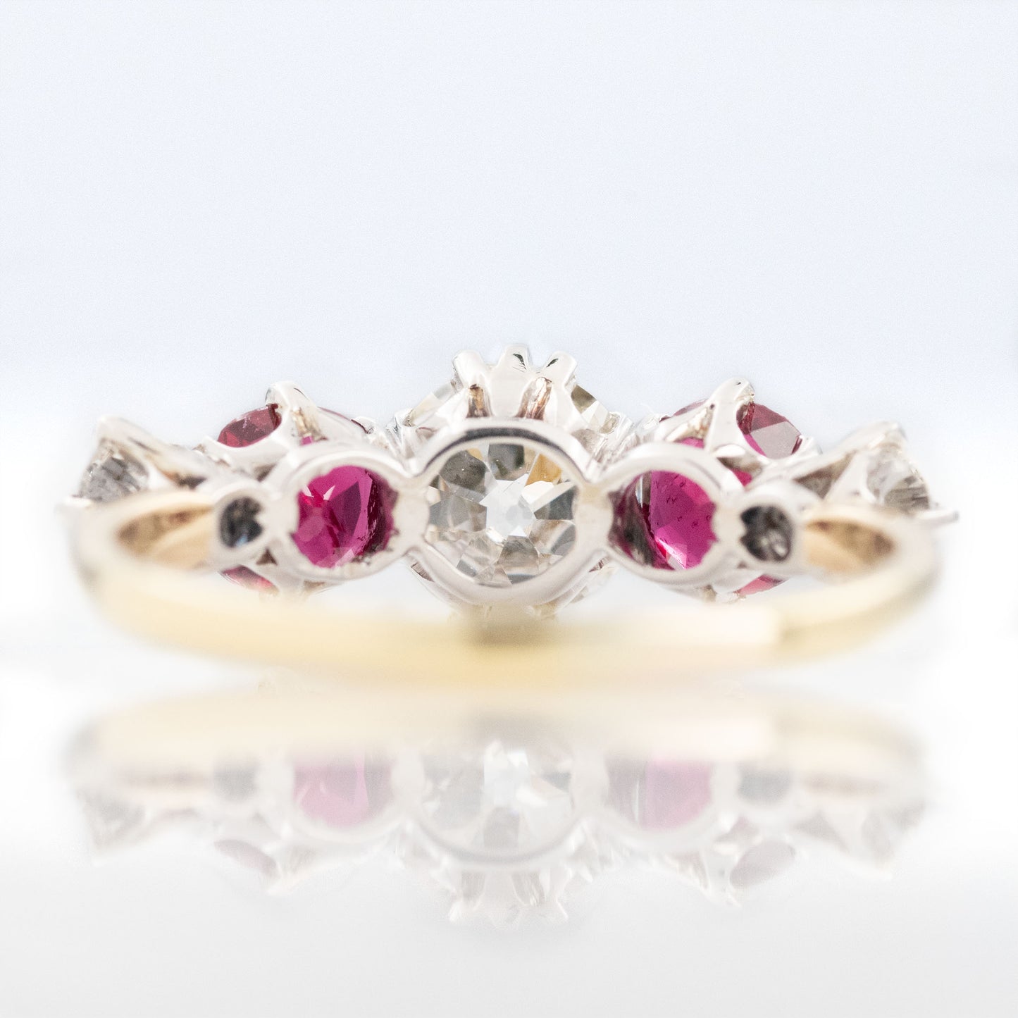 Art Deco 18ct Yellow Gold Ruby and Diamond Five Stone Ring - Friar House