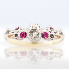 Art Deco 18ct Yellow Gold Ruby and Diamond Five Stone Ring - Friar House