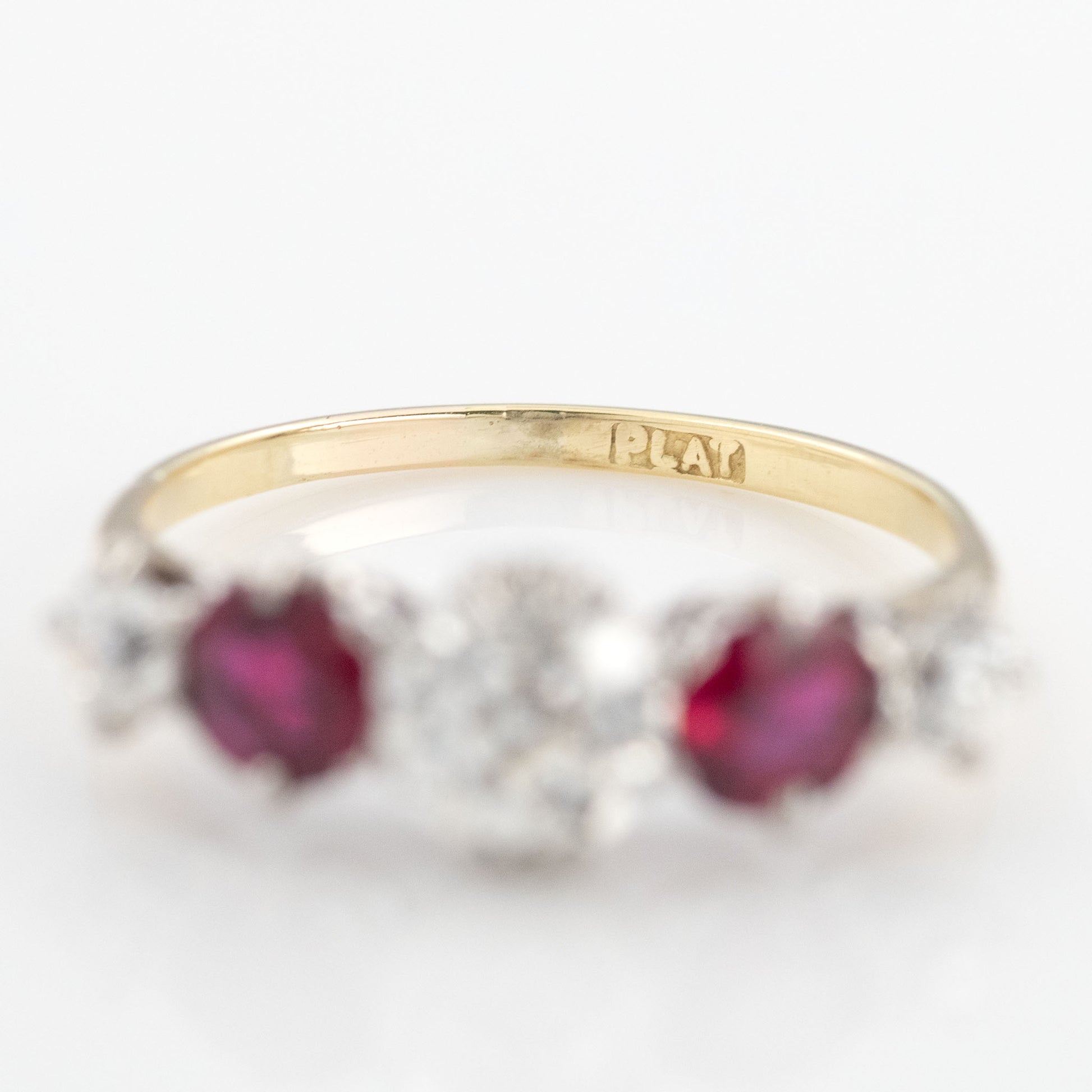 Art Deco 18ct Yellow Gold Ruby and Diamond Five Stone Ring - Friar House