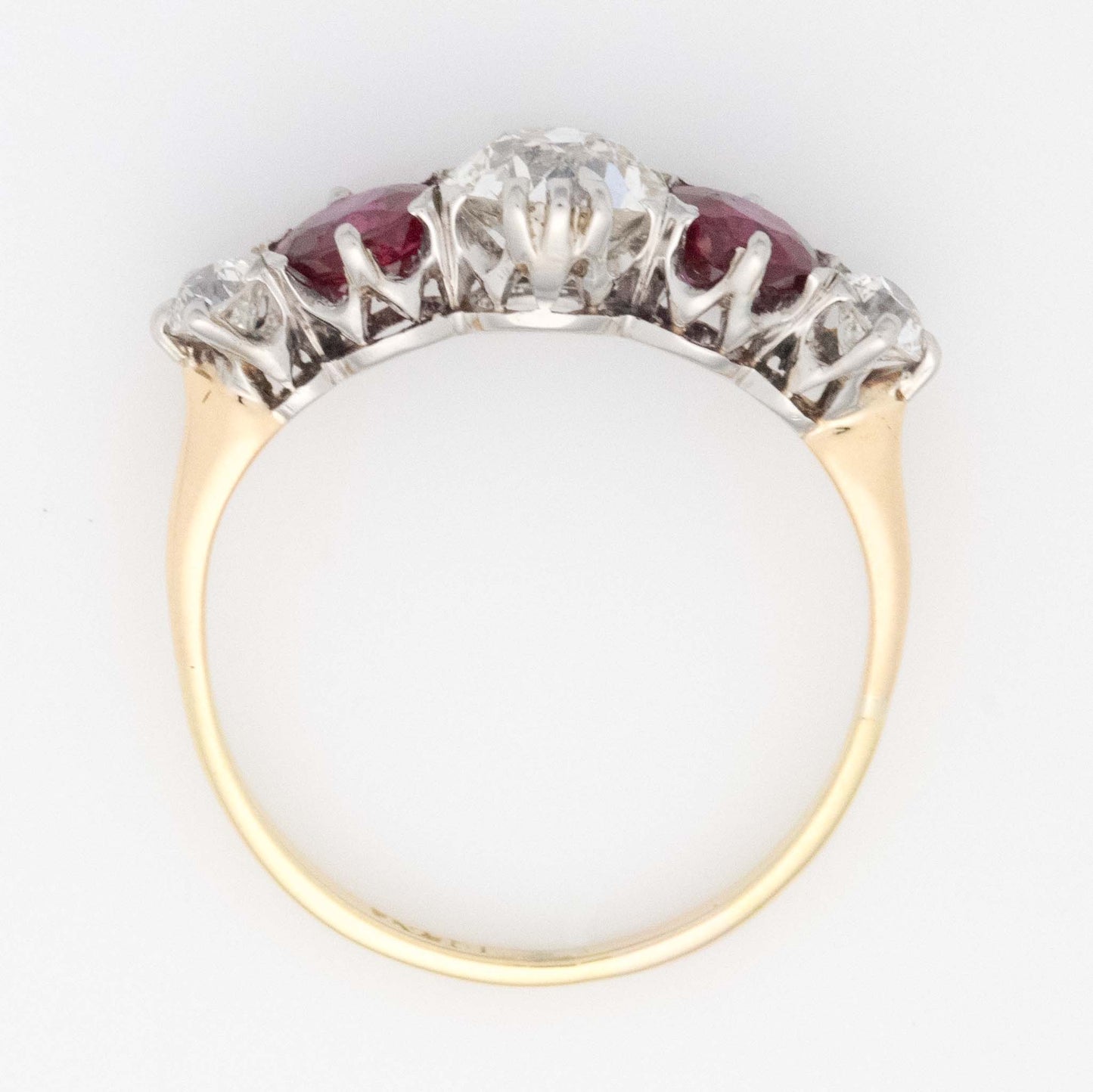 Art Deco 18ct Yellow Gold Ruby and Diamond Five Stone Ring - Friar House