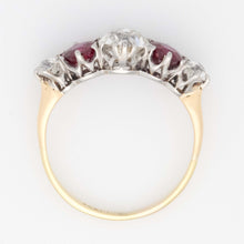 Art Deco 18ct Yellow Gold Ruby and Diamond Five Stone Ring - Friar House