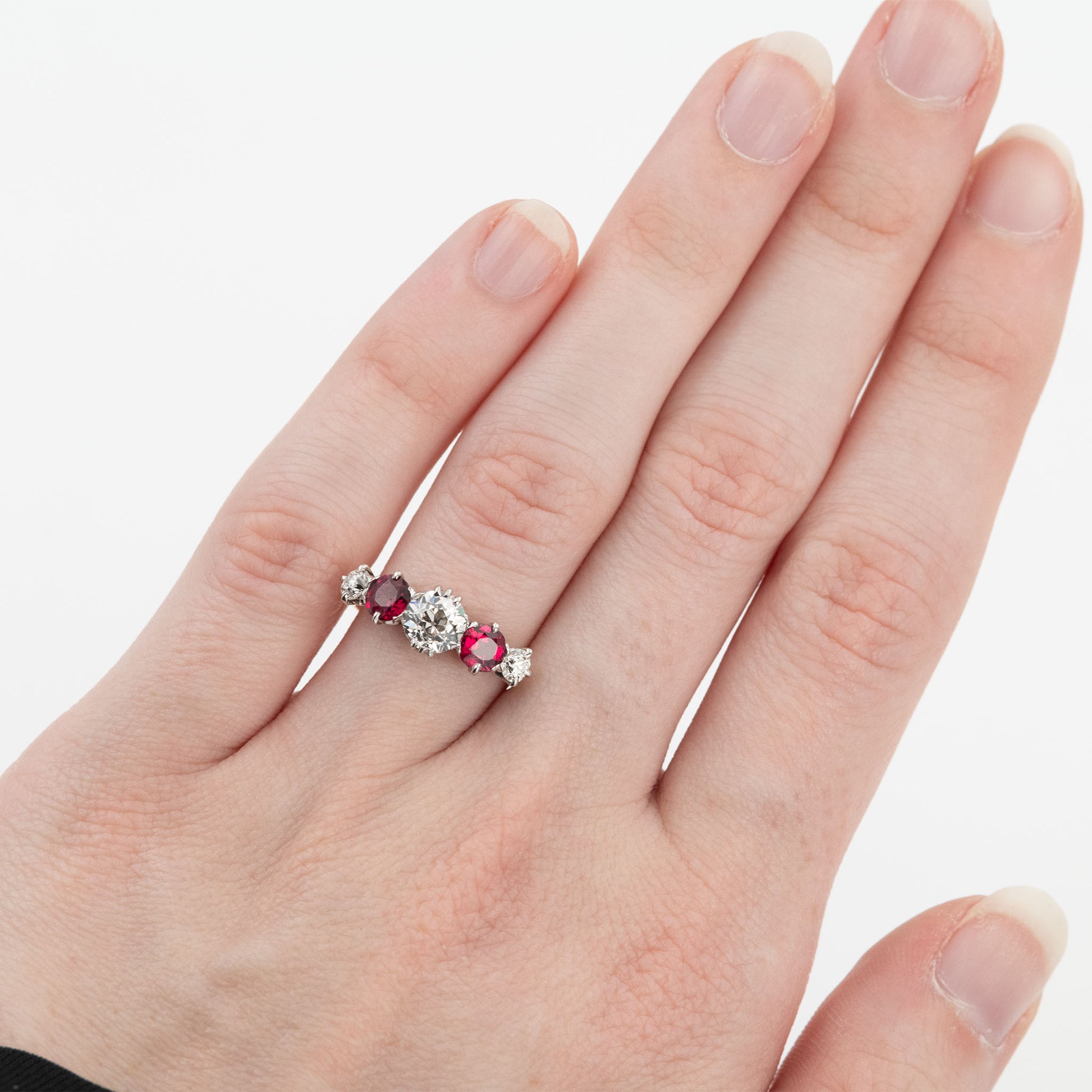Art Deco 18ct Yellow Gold Ruby and Diamond Five Stone Ring - Friar House