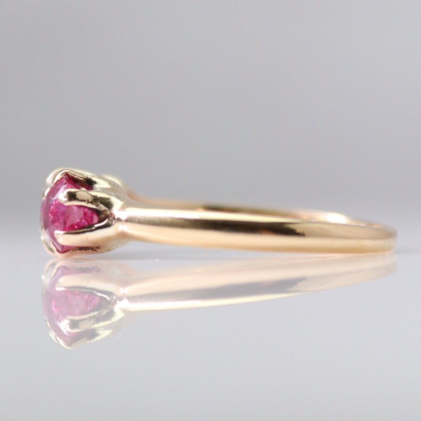 Art Deco 18ct Yellow Gold Ruby and Diamond Three Stone Ring - Friar House