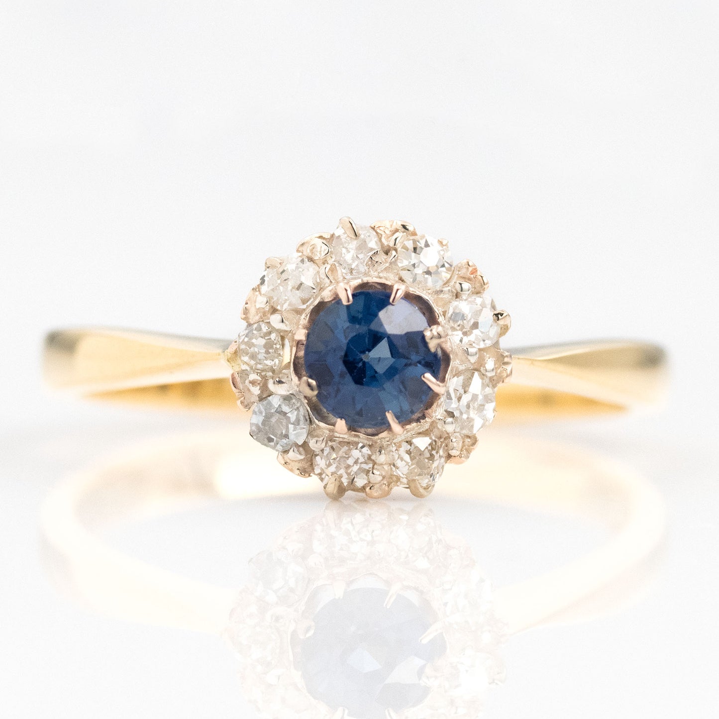 Art Deco 18ct Yellow Gold Sapphire and Diamond Cluster Ring - Friar House