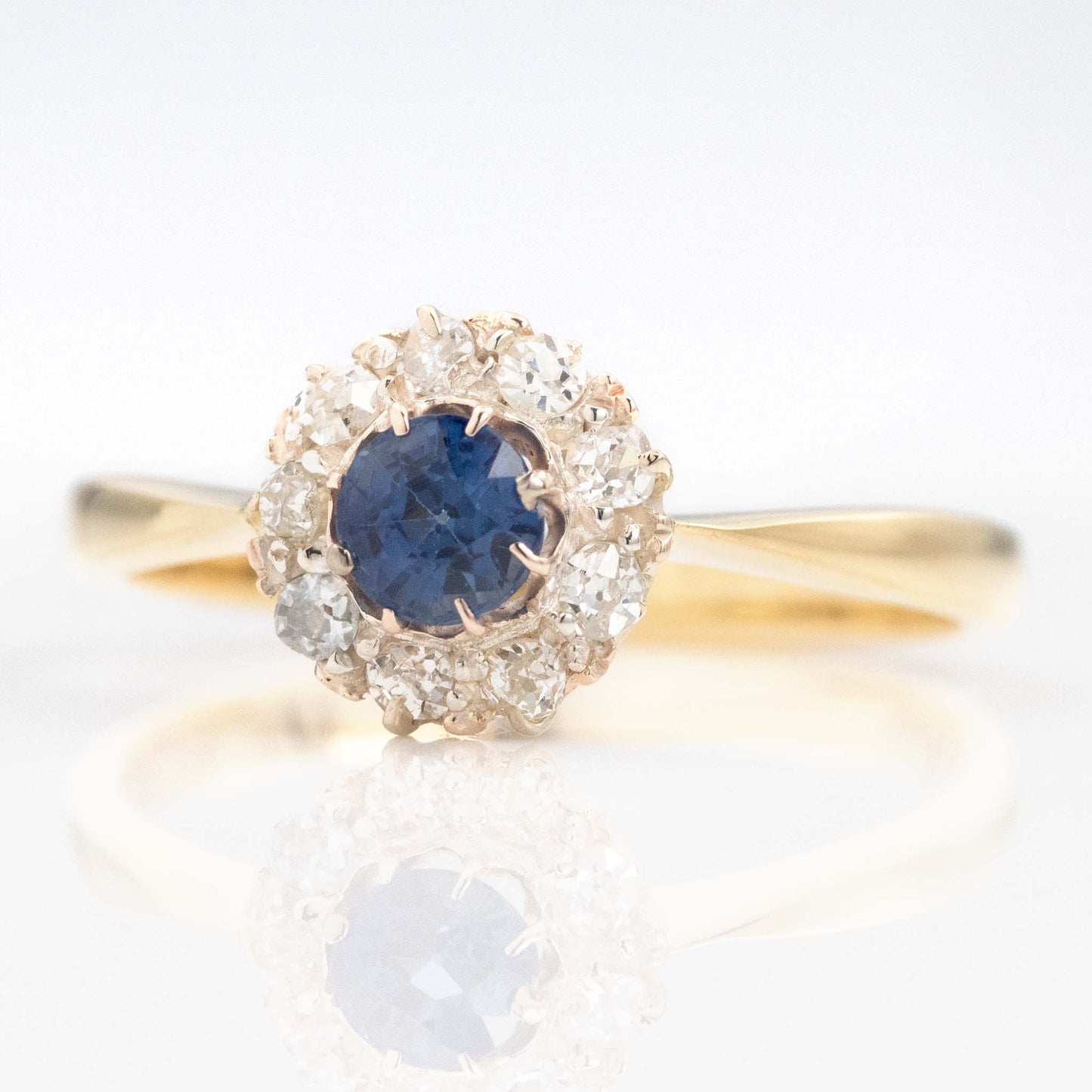 Art Deco 18ct Yellow Gold Sapphire and Diamond Cluster Ring - Friar House