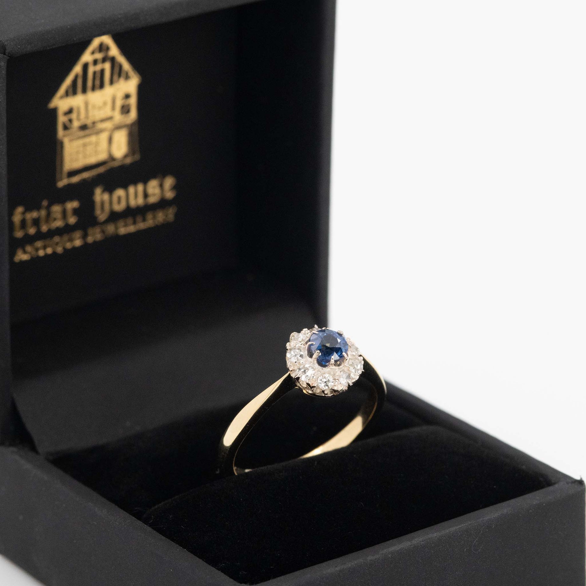 Art Deco 18ct Yellow Gold Sapphire and Diamond Cluster Ring - Friar House