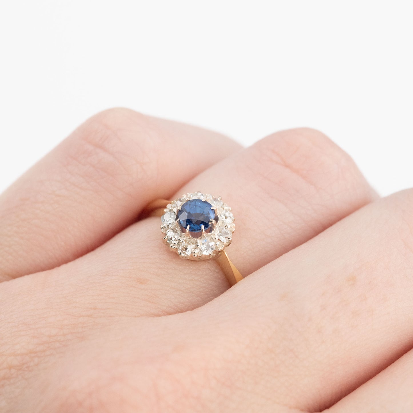 Art Deco 18ct Yellow Gold Sapphire and Diamond Cluster Ring - Friar House