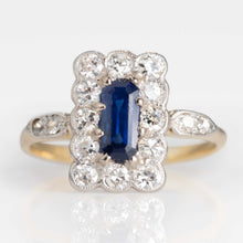 Art Deco 18ct Yellow Gold Sapphire and Diamond Cluster Ring - Friar House