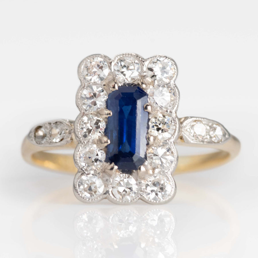 Art Deco 18ct Yellow Gold Sapphire and Diamond Cluster Ring - Friar House