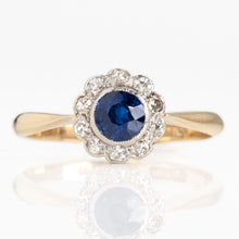 Art Deco 18ct Yellow Gold Sapphire and Diamond Daisy Cluster Ring - Friar House