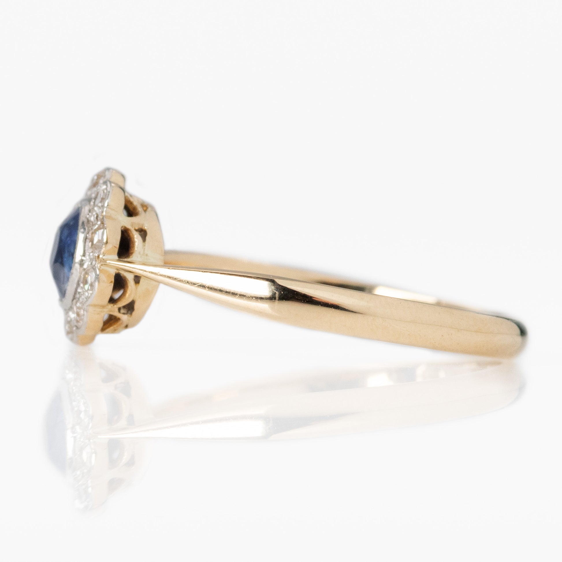 Art Deco 18ct Yellow Gold Sapphire and Diamond Daisy Cluster Ring - Friar House