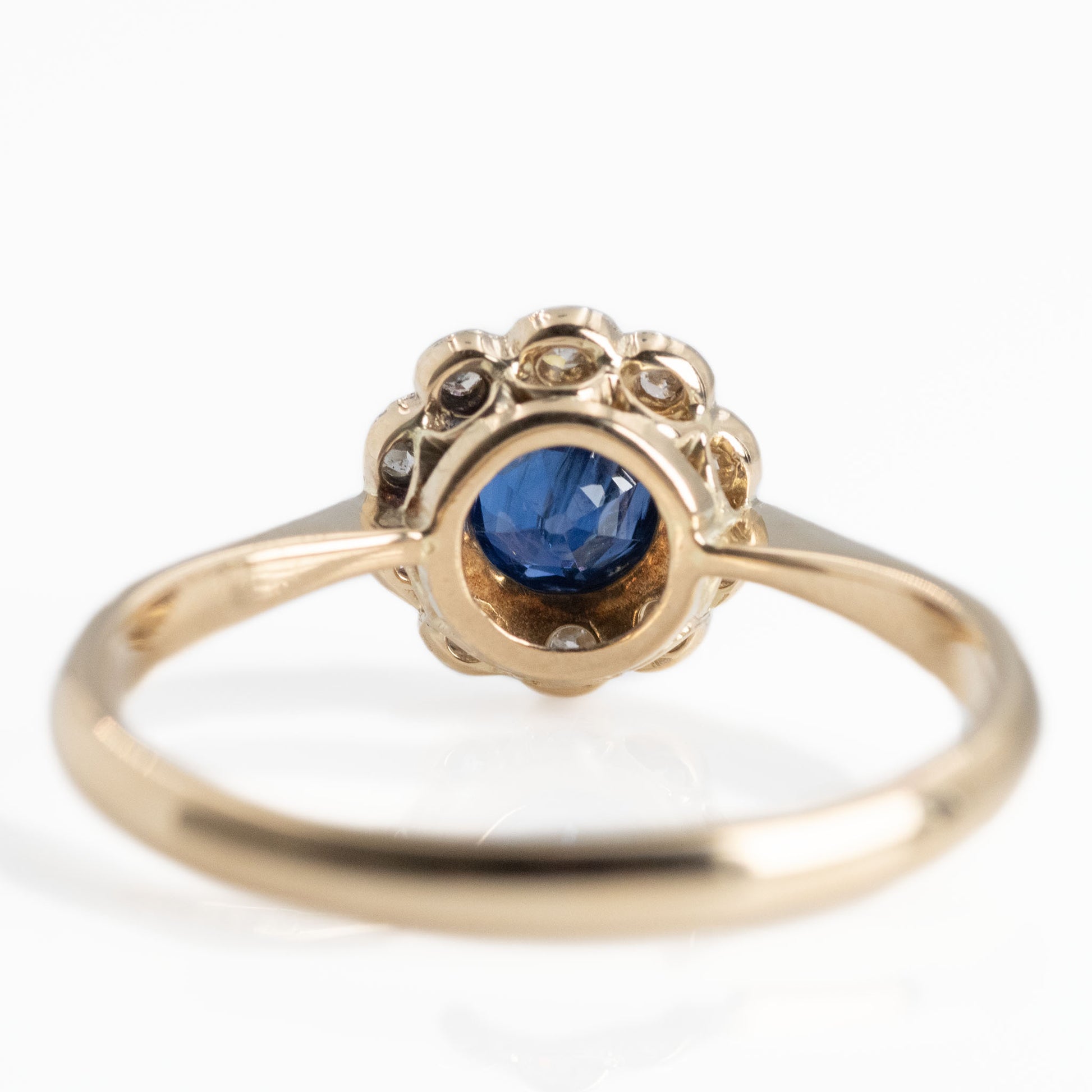 Art Deco 18ct Yellow Gold Sapphire and Diamond Daisy Cluster Ring - Friar House