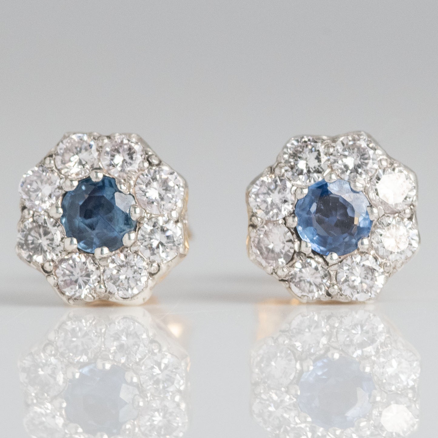 Art Deco 18ct Yellow Gold Sapphire and Diamond Earrings - Friar House