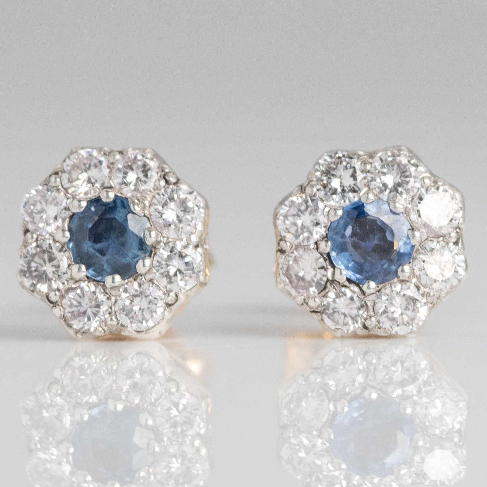 Art Deco 18ct Yellow Gold Sapphire and Diamond Earrings - Friar House