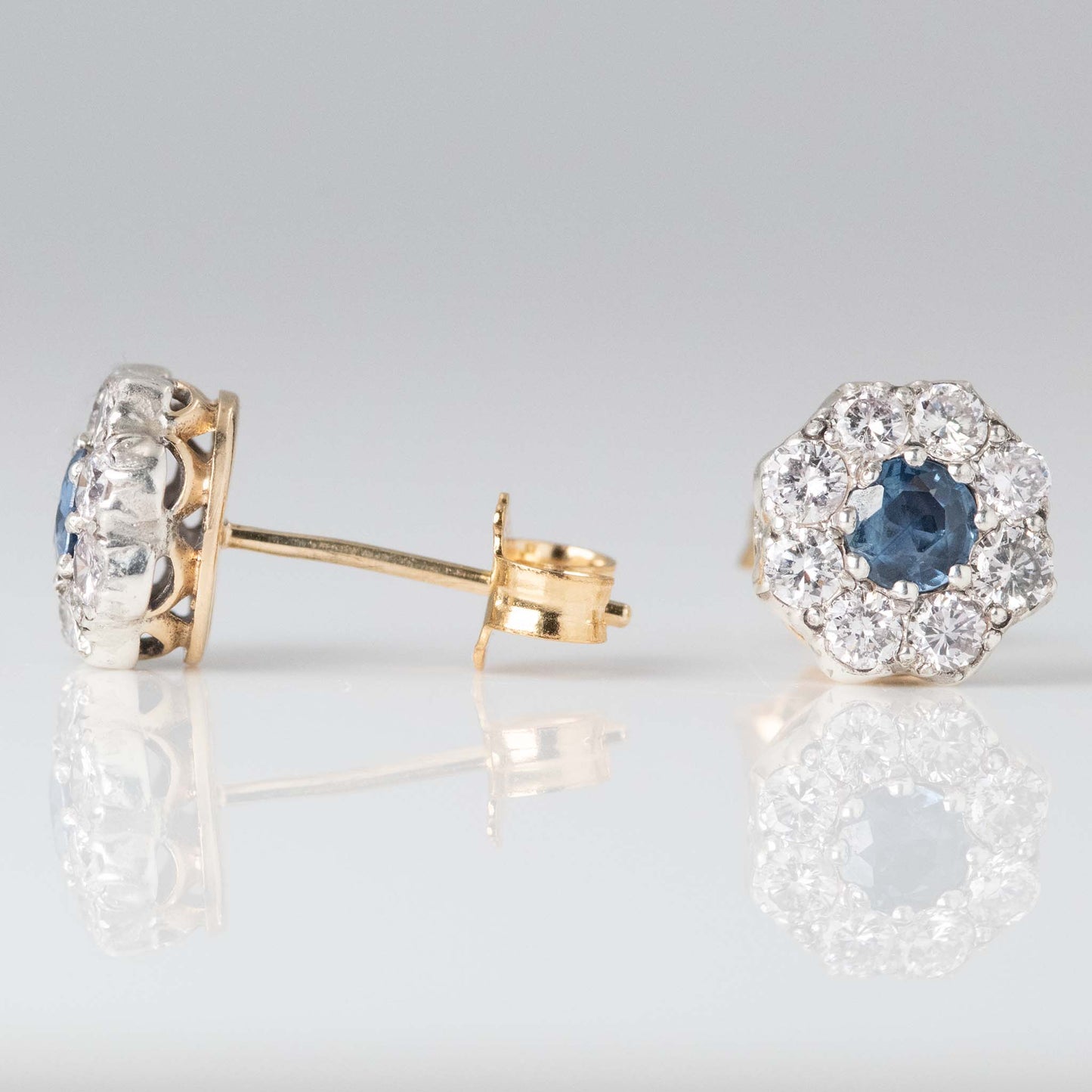 Art Deco 18ct Yellow Gold Sapphire and Diamond Earrings - Friar House