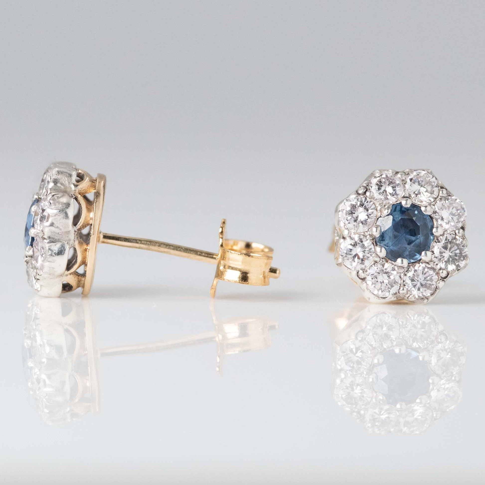 Art Deco 18ct Yellow Gold Sapphire and Diamond Earrings - Friar House