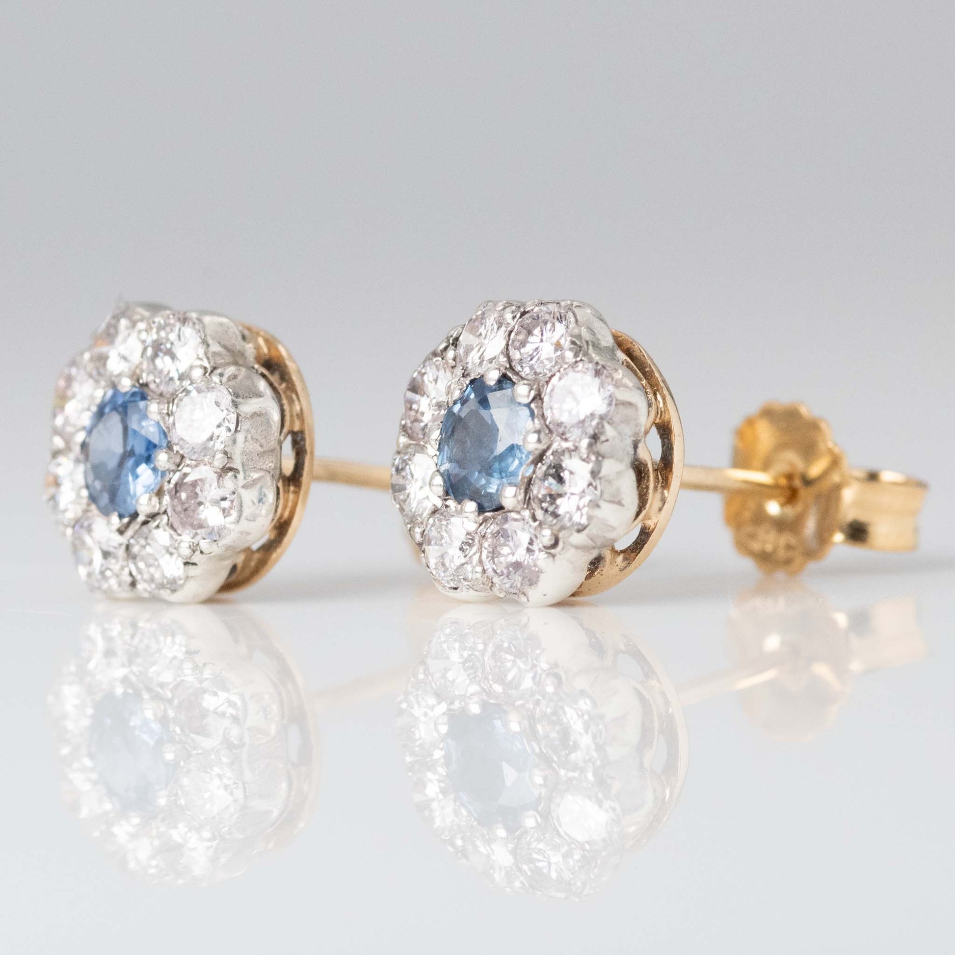 Art Deco 18ct Yellow Gold Sapphire and Diamond Earrings - Friar House