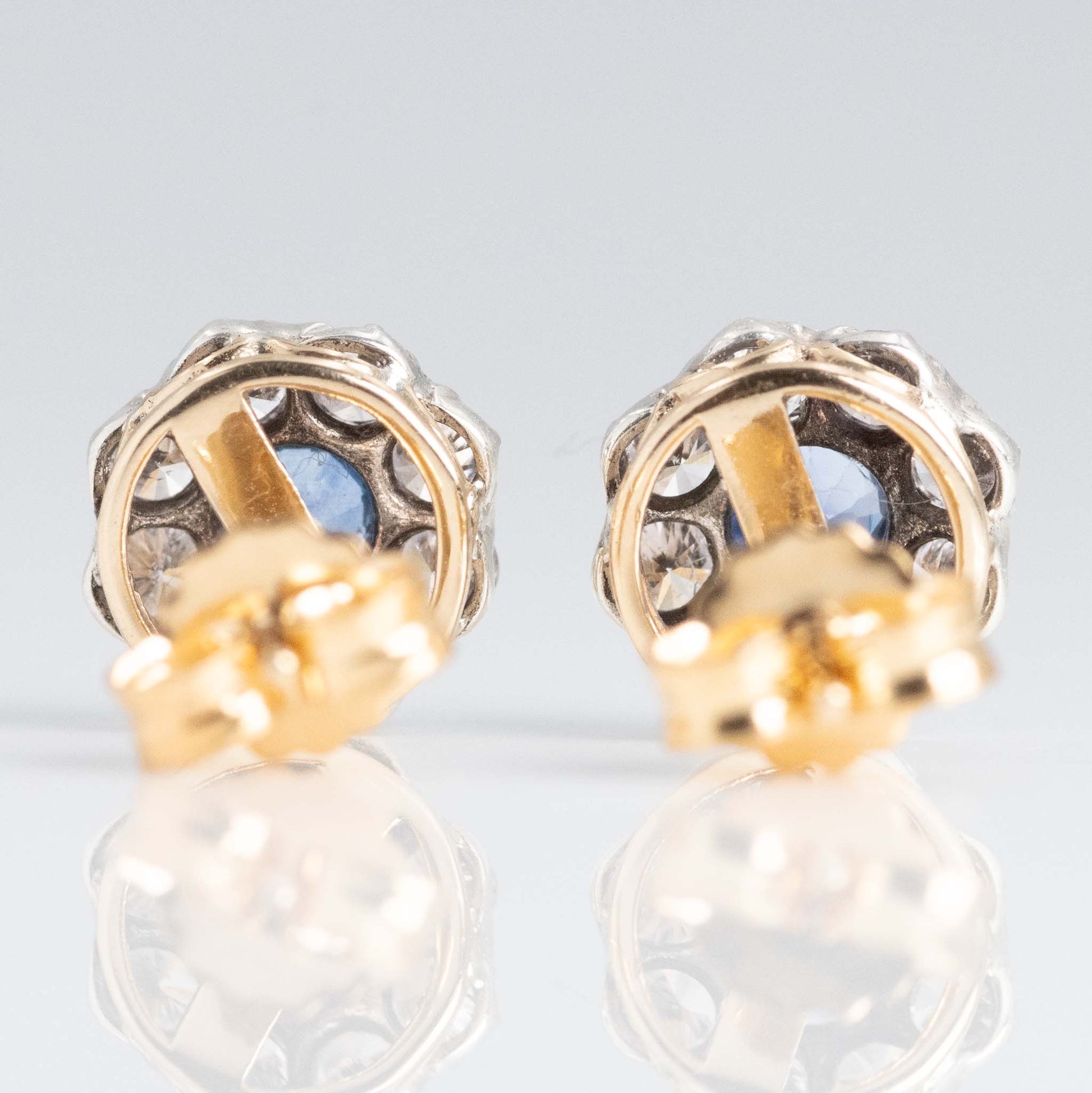 Art Deco 18ct Yellow Gold Sapphire and Diamond Earrings - Friar House