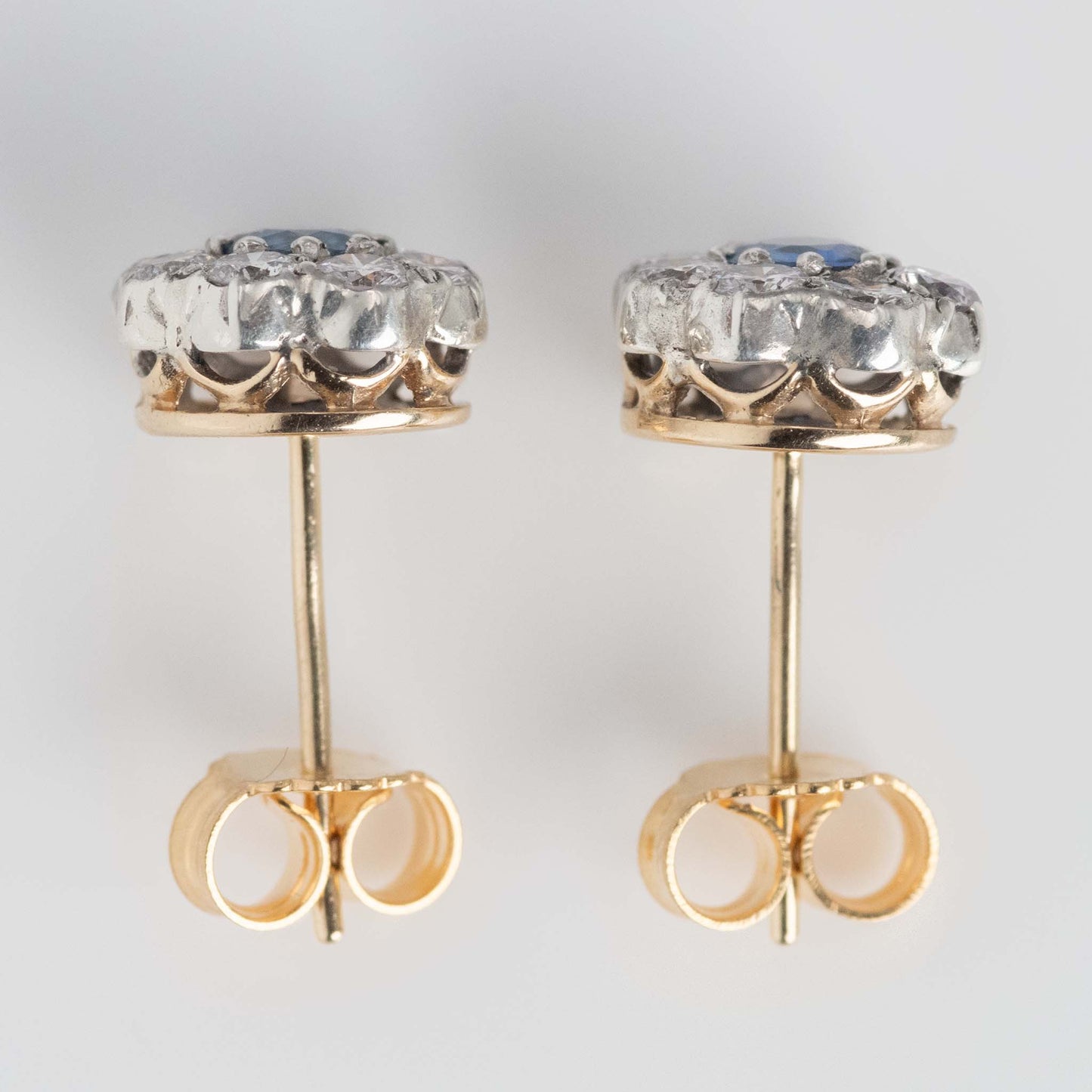 Art Deco 18ct Yellow Gold Sapphire and Diamond Earrings - Friar House
