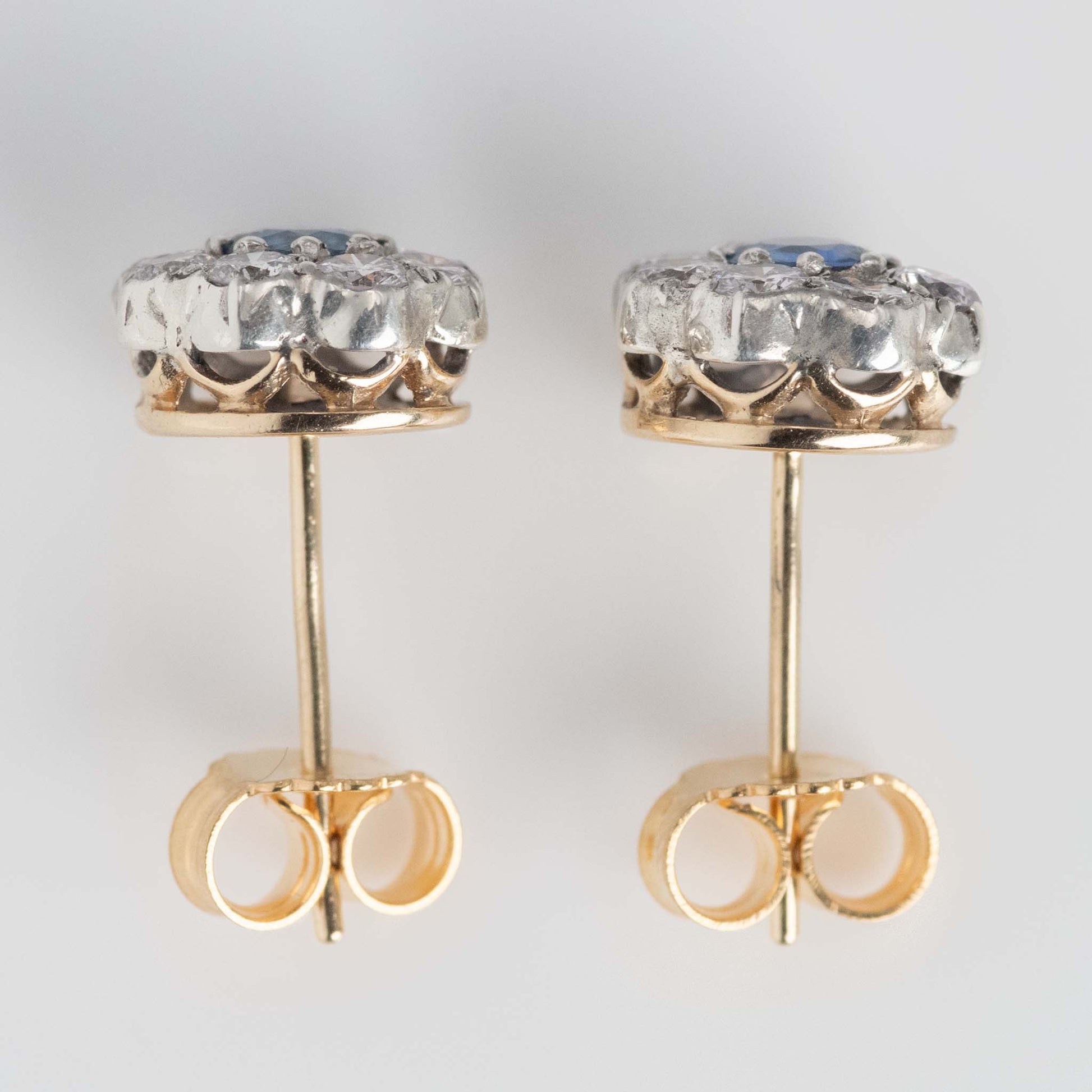 Art Deco 18ct Yellow Gold Sapphire and Diamond Earrings - Friar House