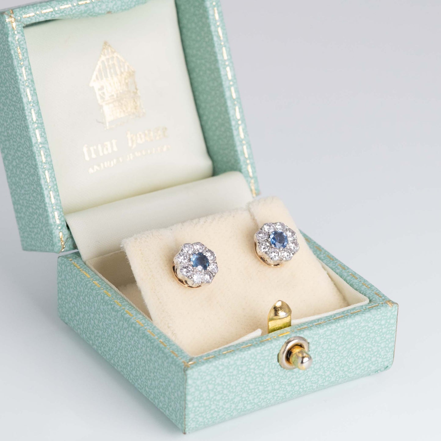 Art Deco 18ct Yellow Gold Sapphire and Diamond Earrings - Friar House