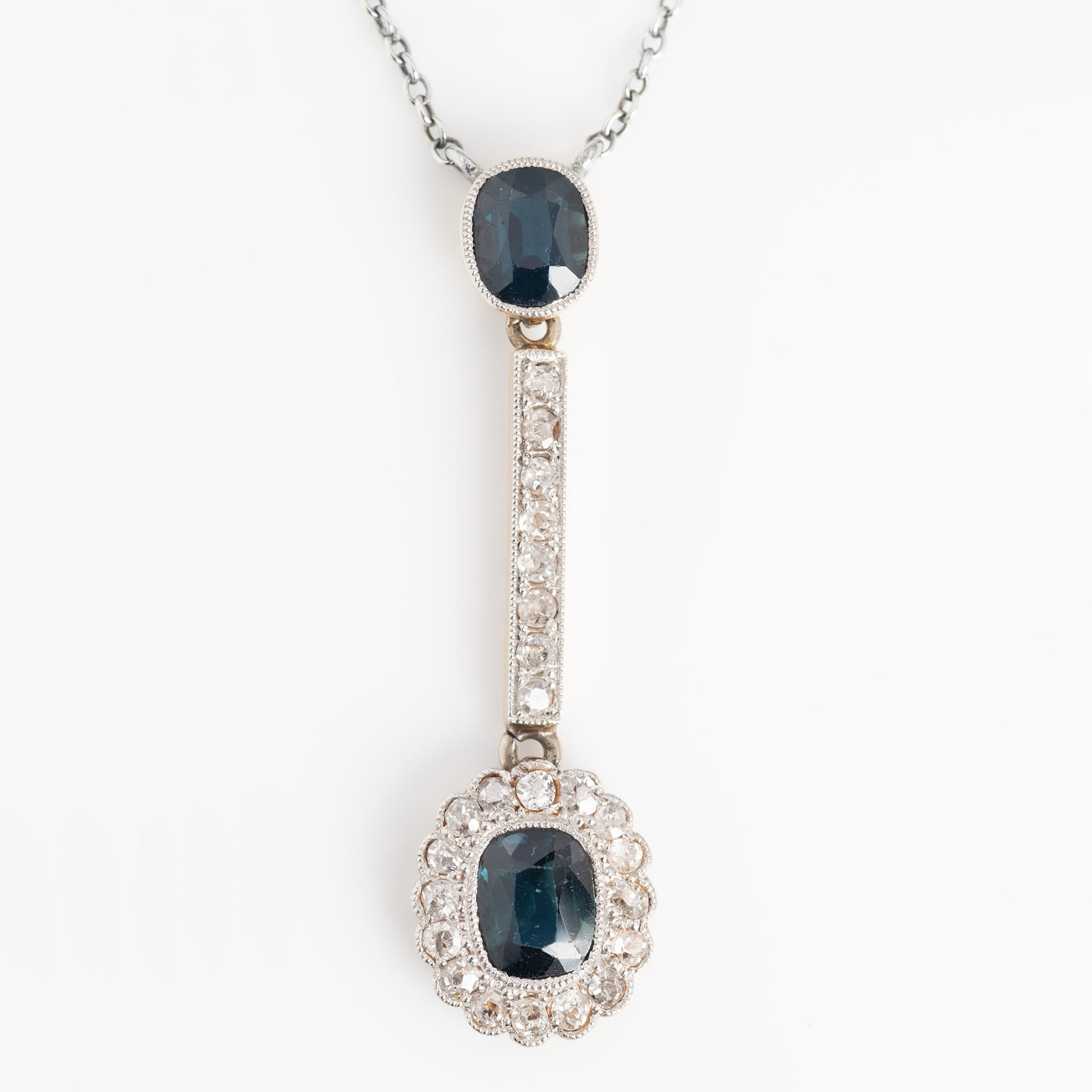 Art Deco 18ct Yellow Gold Sapphire and Diamond Pendant - Friar House