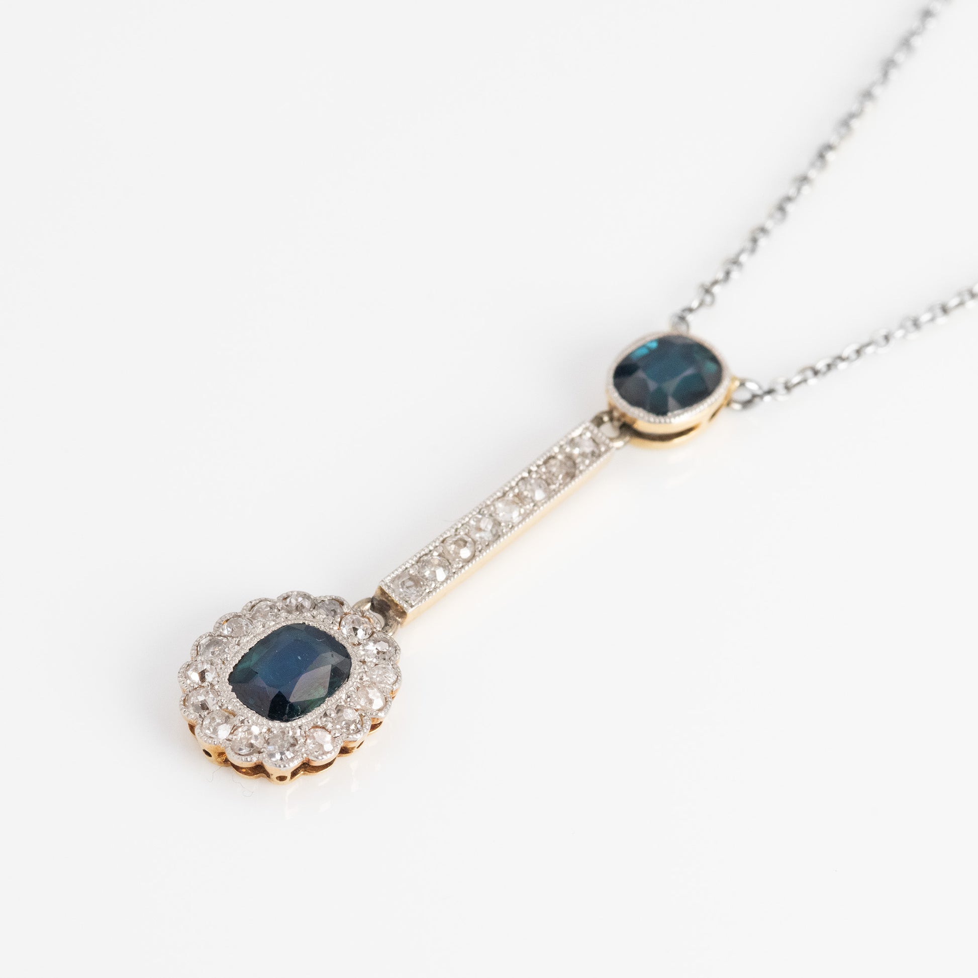 Art Deco 18ct Yellow Gold Sapphire and Diamond Pendant - Friar House