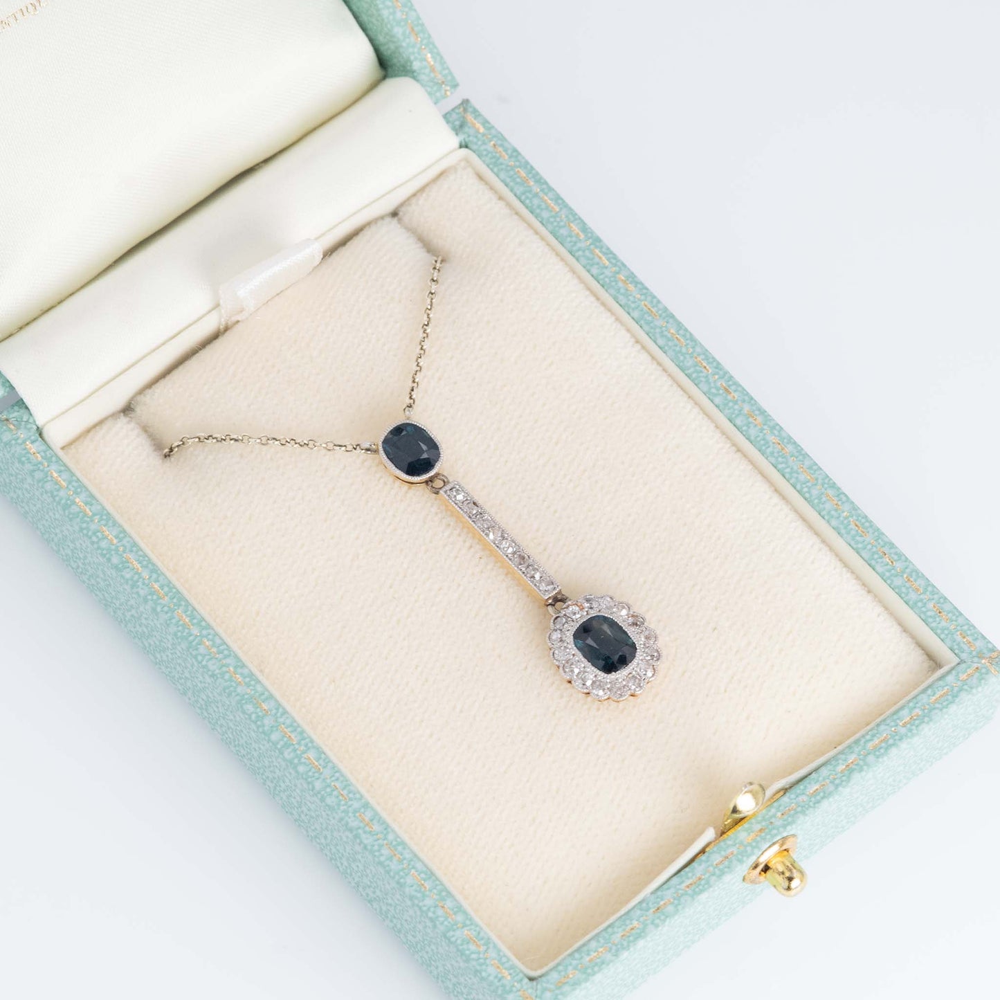 Art Deco 18ct Yellow Gold Sapphire and Diamond Pendant - Friar House