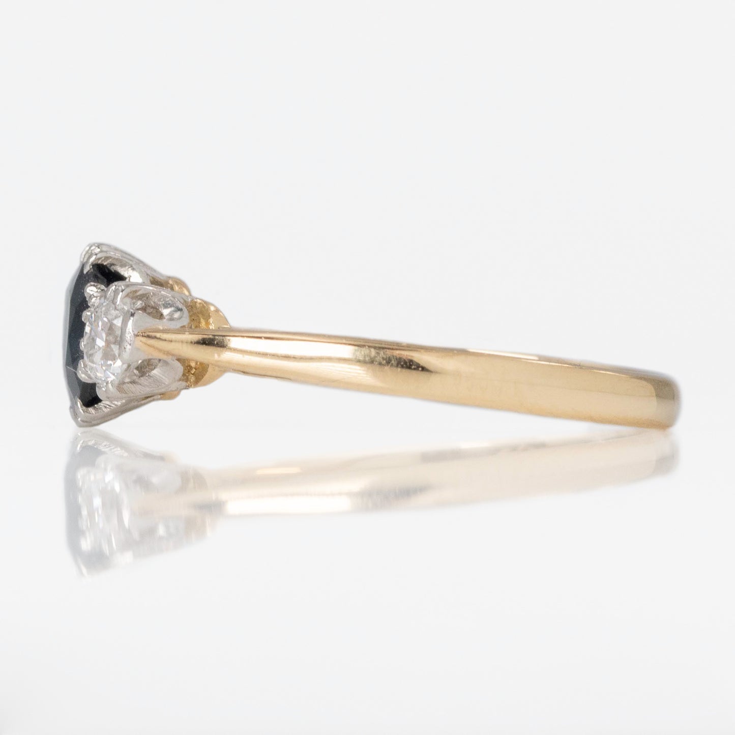 Art Deco 18ct Yellow Gold Sapphire and Diamond Three Stone Ring - Friar House