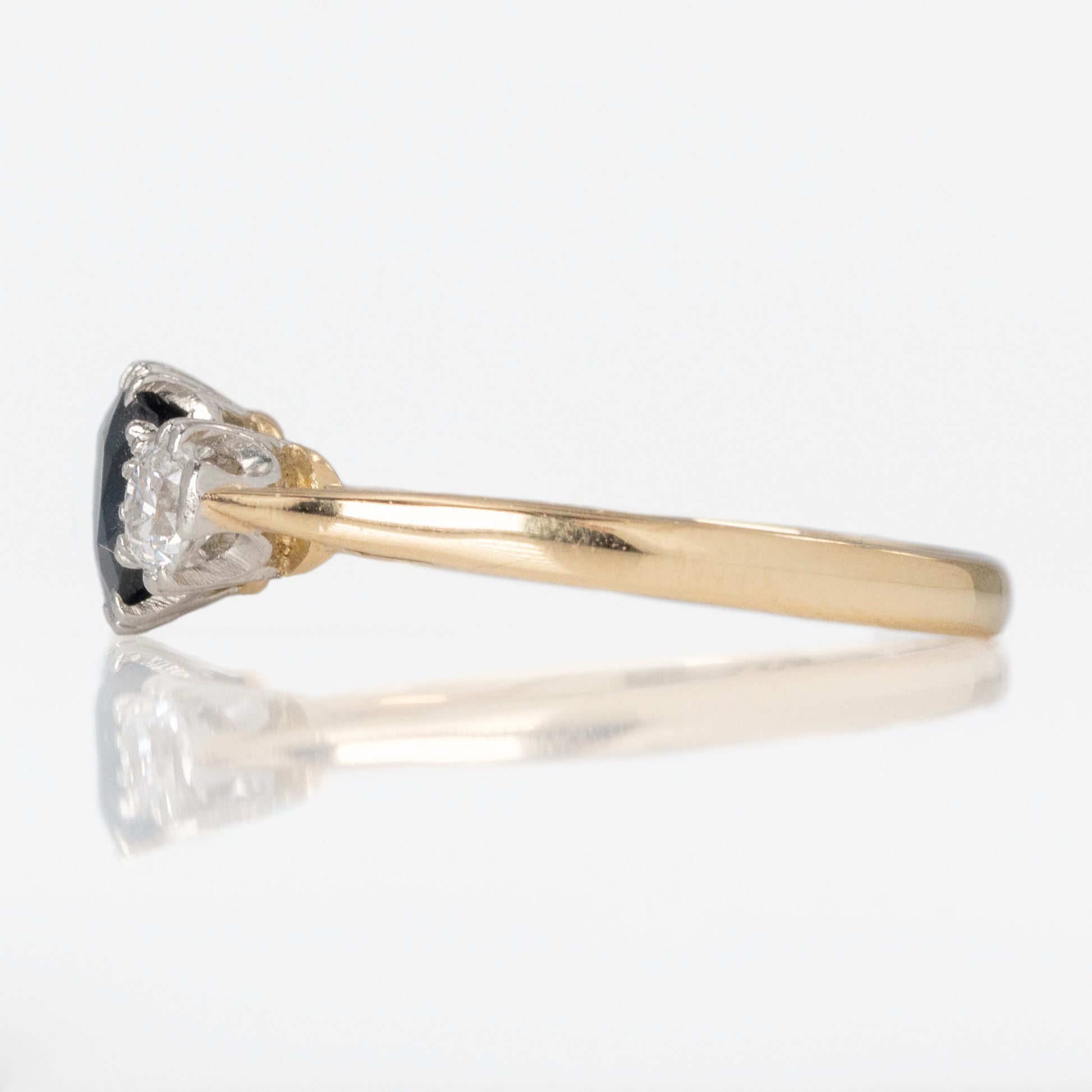 Art Deco 18ct Yellow Gold Sapphire and Diamond Three Stone Ring - Friar House