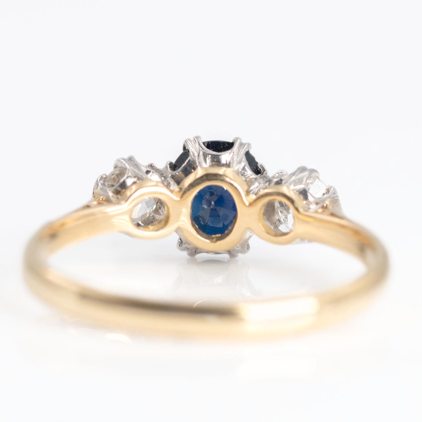 Art Deco 18ct Yellow Gold Sapphire and Diamond Three Stone Ring - Friar House