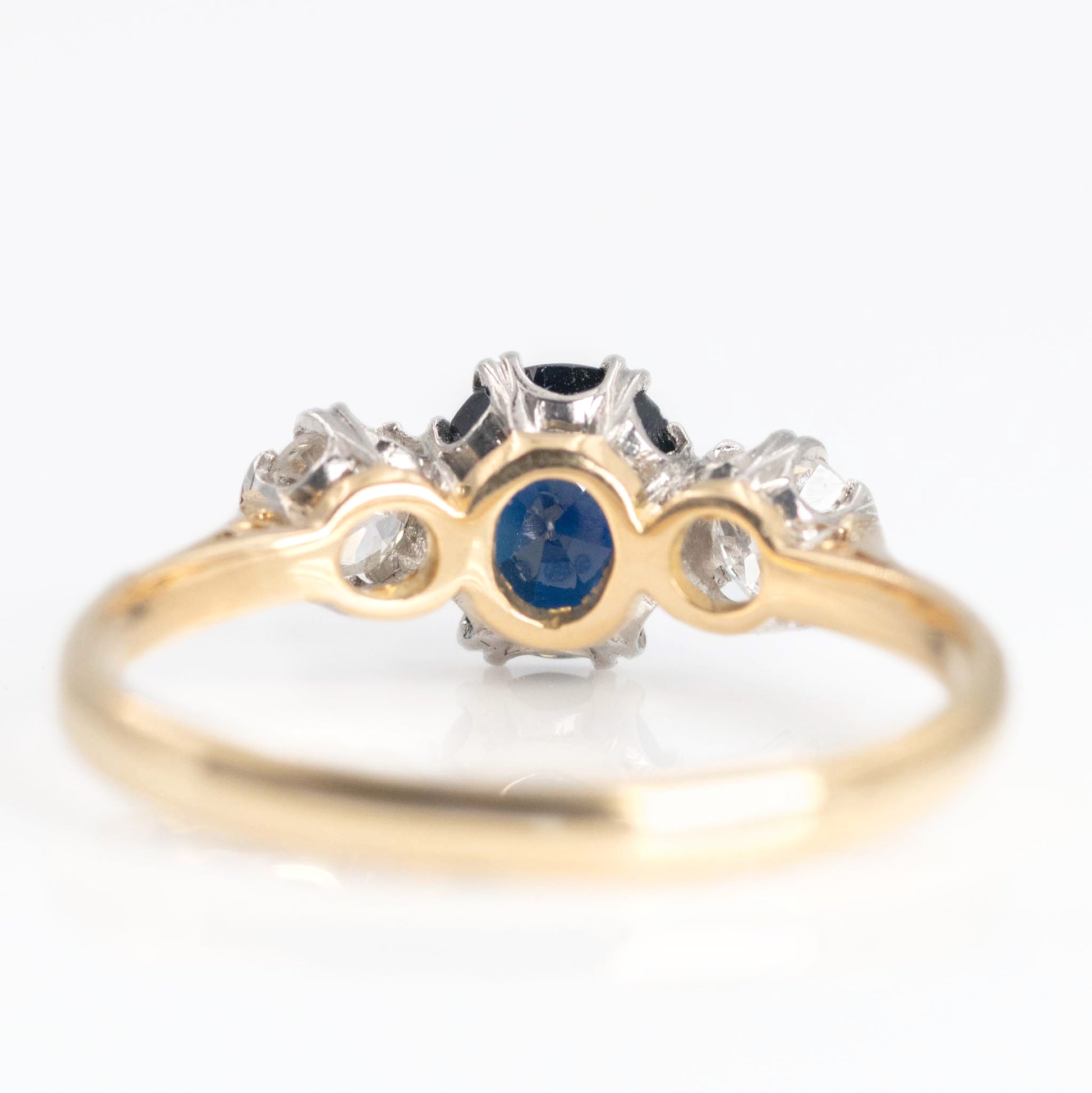 Art Deco 18ct Yellow Gold Sapphire and Diamond Three Stone Ring - Friar House