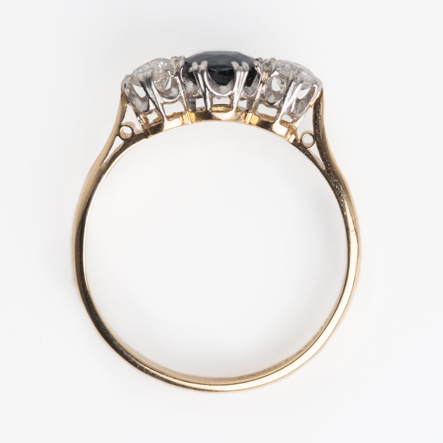 Art Deco 18ct Yellow Gold Sapphire and Diamond Three Stone Ring - Friar House