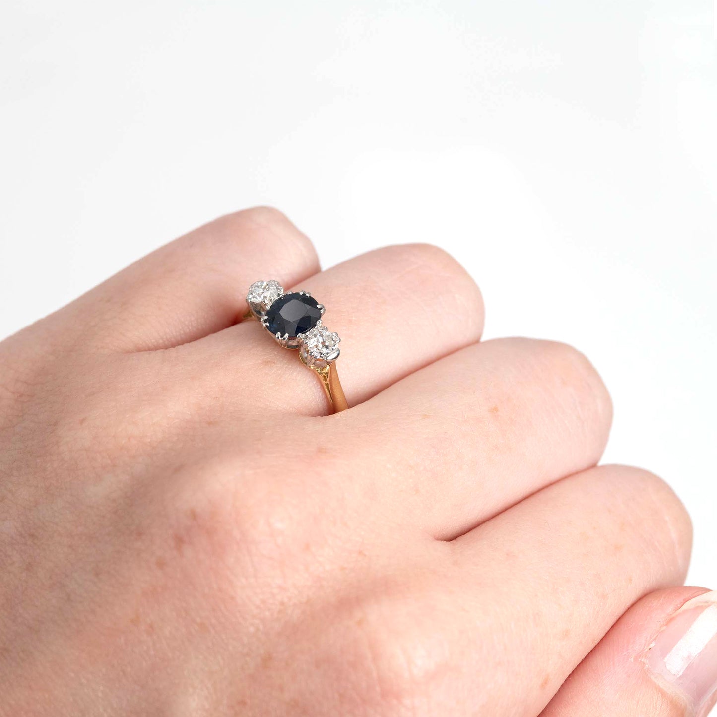 Art Deco 18ct Yellow Gold Sapphire and Diamond Three Stone Ring - Friar House